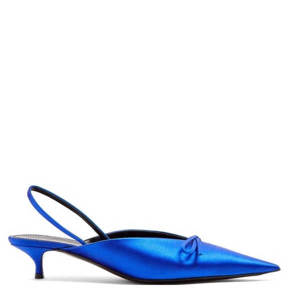 Balenciaga Blue Satin Pointed Toe Knife Slingback like new - Picture 3 of 11